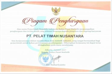 Piagam Penghargaan Badan Pusat Statistik (BPS) Tahun 2016